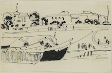 Ernst Ludwig Kirchner, Elbkähne in Dresden ( Barges on the Elbe River in Dresden), c. 1909